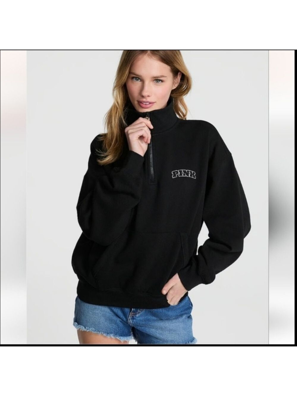 New PINK Ivy Fleece Quarter-Zip Sweatshirtsize medium